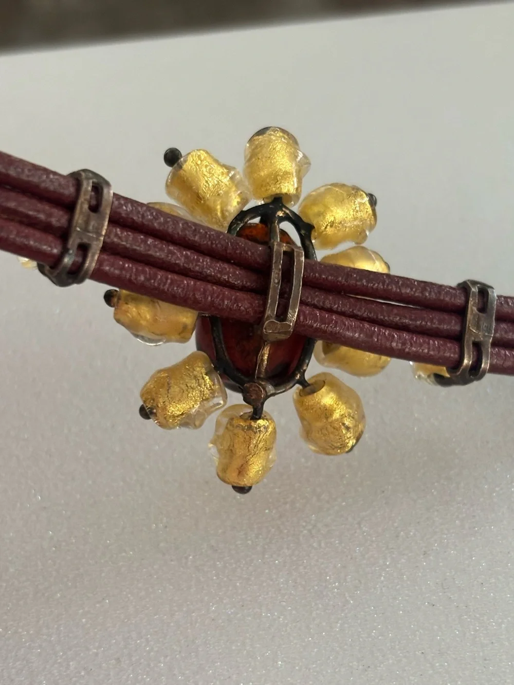 Antica Murrina Sterling Silver + Murano Glass + Leather Bracelet